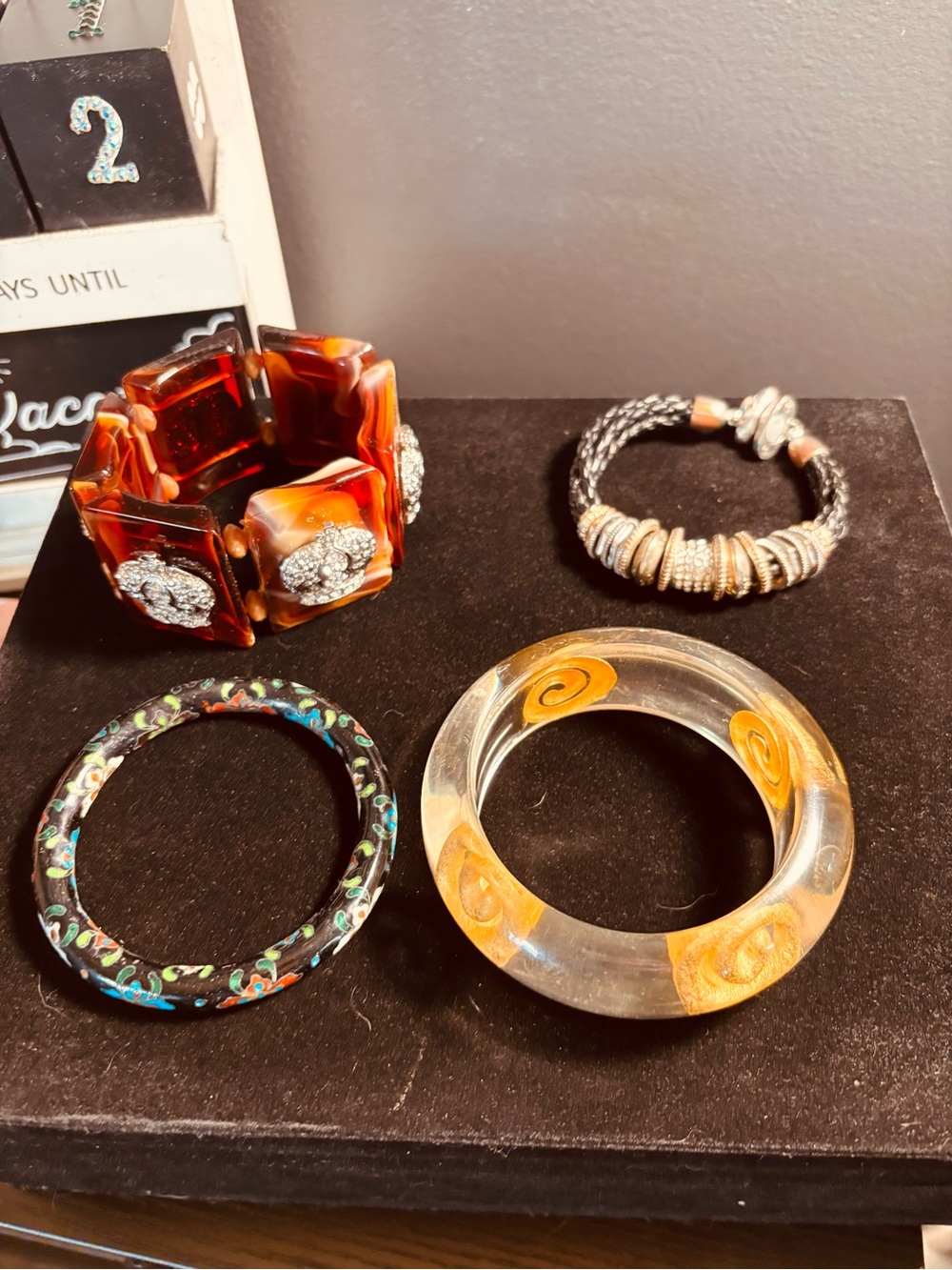 Mixed Vintage Bangle Bracelet Lot - Amber, Clear, Black, Multicolor